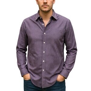 Men Button long sleeve Shirt Navy & Burgundy Large 16-16.5 neck